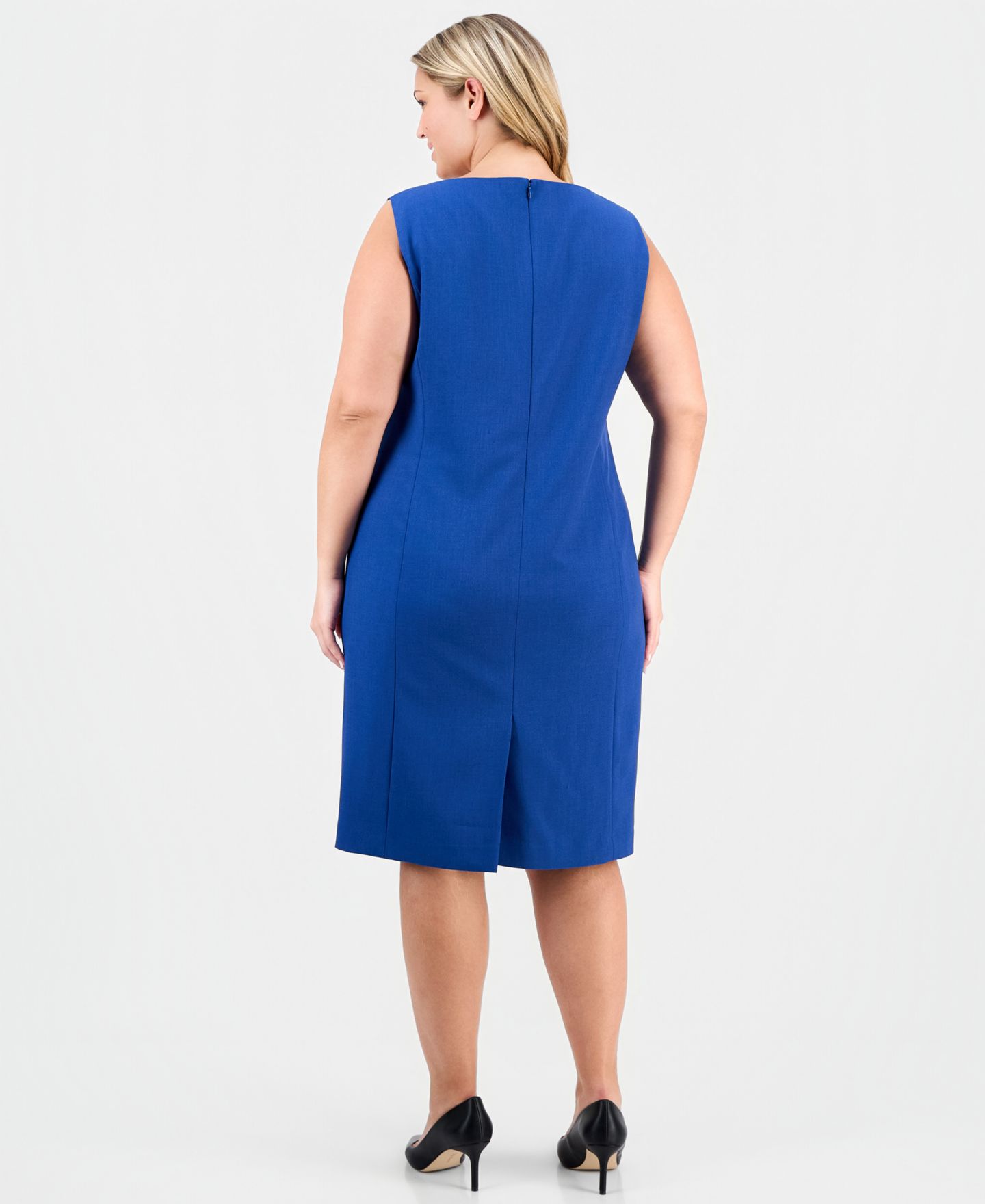 Женские платья Le Suit Plus Size Collarless Open-Front Ponte Jacket & 2 Piece Dress Suit, цвет: Синий ночной / Чёрный — фото 7