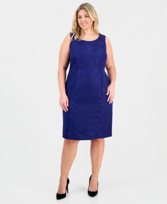 Plus Size Floral-Jacquard Topper & Sheath 2 Piece Dress Suit