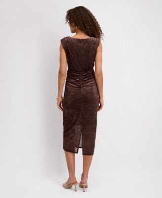 Women's V-Neck Velvet Mesh Dress