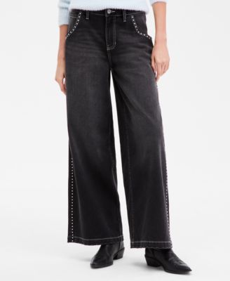 Juniors' Studded Wide-Leg Jeans