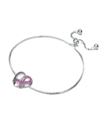Teens/Young Adults White Gold Plated with infinity Ribbon on Heart Adjustable Bracelet