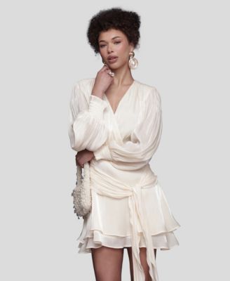 Women's Billowy Bodice Long Sleeve Mini Dress