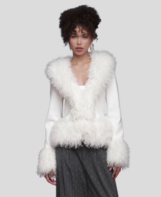 Avec Les Filles - Women's V-Neck Trimmed Cardigan Sweater