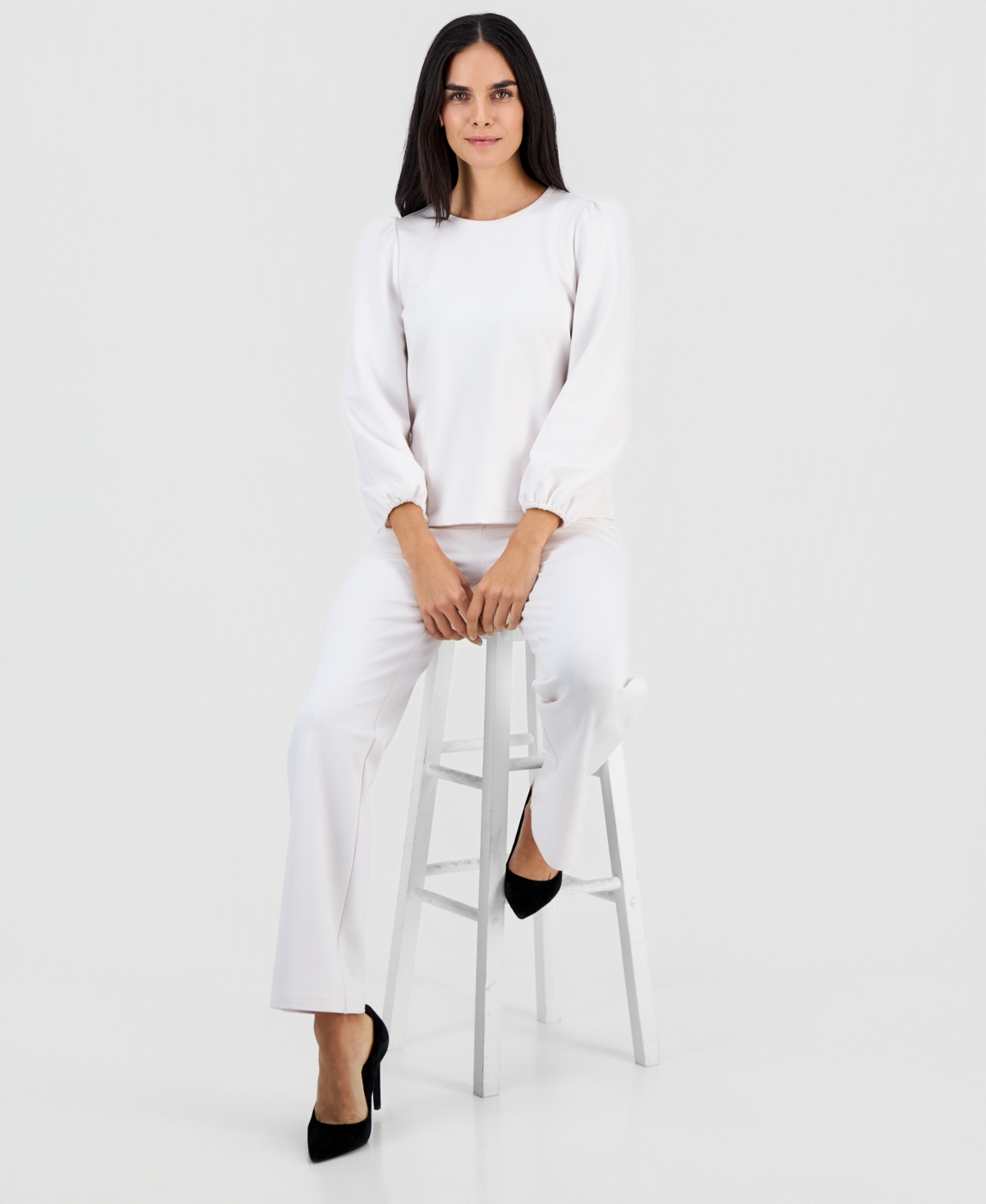 Ak Anne Klein Petite Serenity Knit Long-Sleeve Top