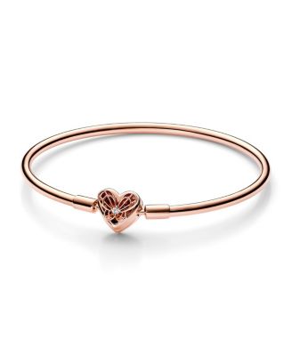 Pandora - Rose Gold Plated Heart Clasp Bangle Bracelet