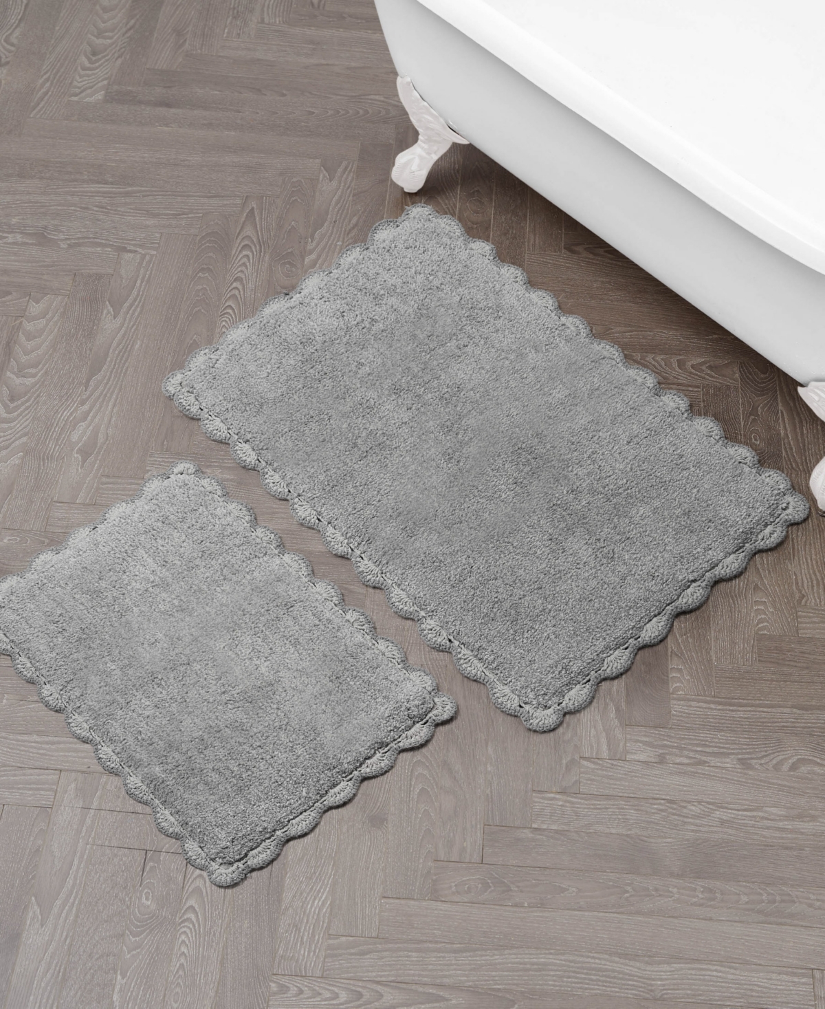 Laura Ashley Heathered Crochet Border Cotton Bath Rug Set In Gray