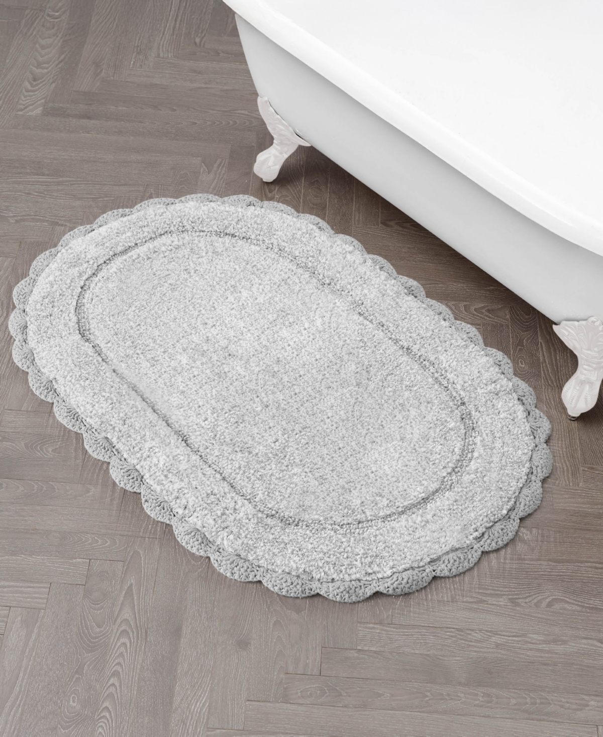 Laura Ashley Crochet Cotton Bath Rug, 21" X 34" In Gray