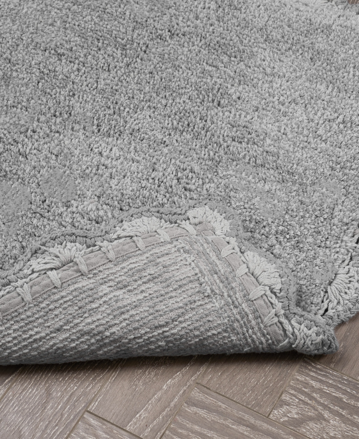 Laura Ashley Heathered Crochet Border Cotton Bath Rug Set In Gray