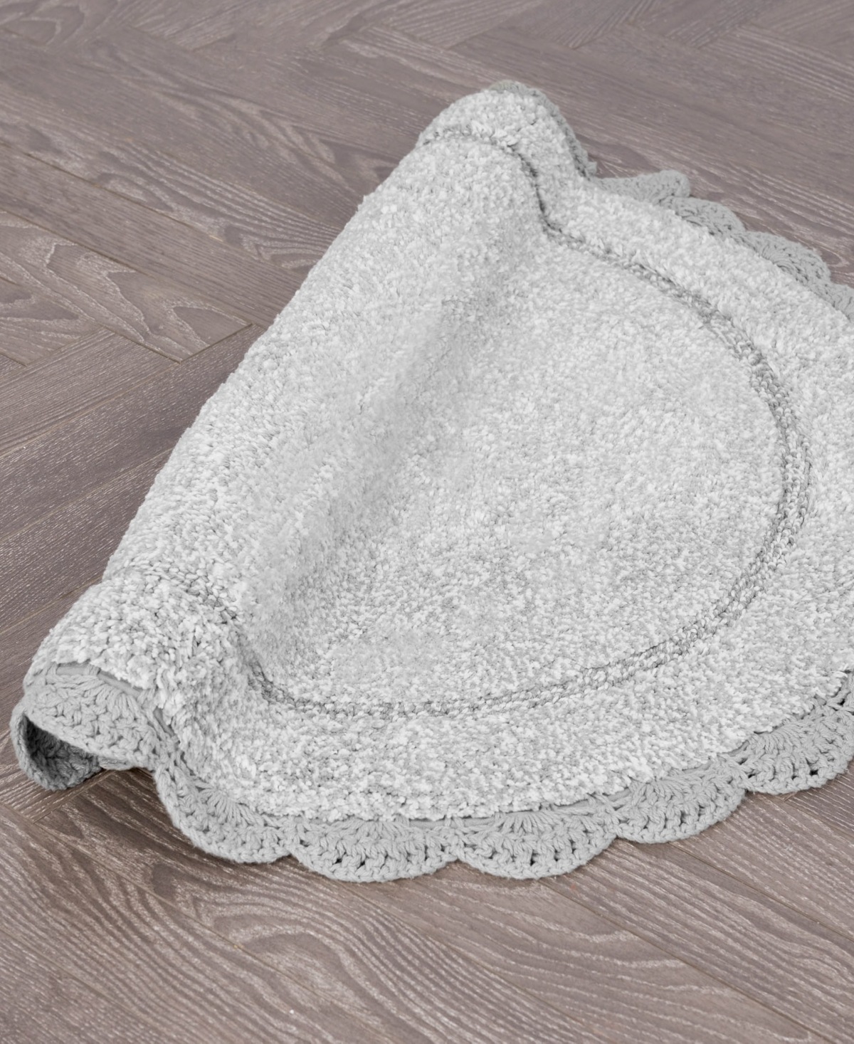 Laura Ashley Crochet Cotton Bath Rug, 24" X 60" In Gray