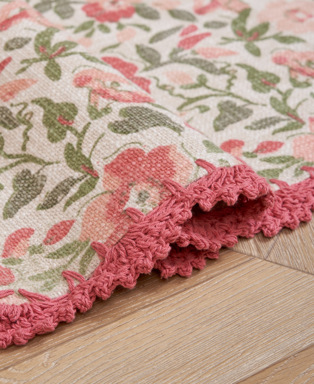 Laura Ashley Crochet Border Cotton Runner Rug, 26" X 45" In Pink