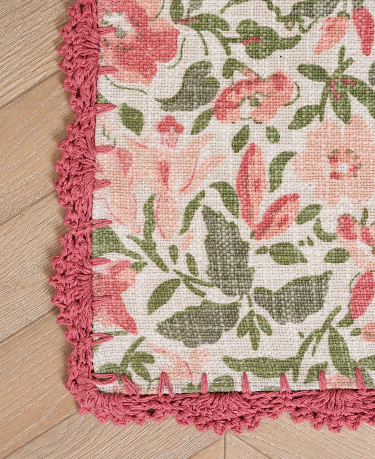 Laura Ashley Crochet Border Cotton Runner Rug, 26" X 45" In Pink