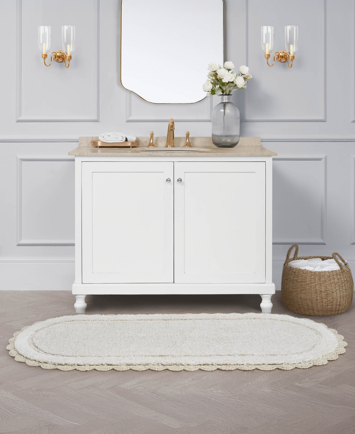 Laura Ashley Crochet Cotton Bath Rug, 24" X 60" In Neutral