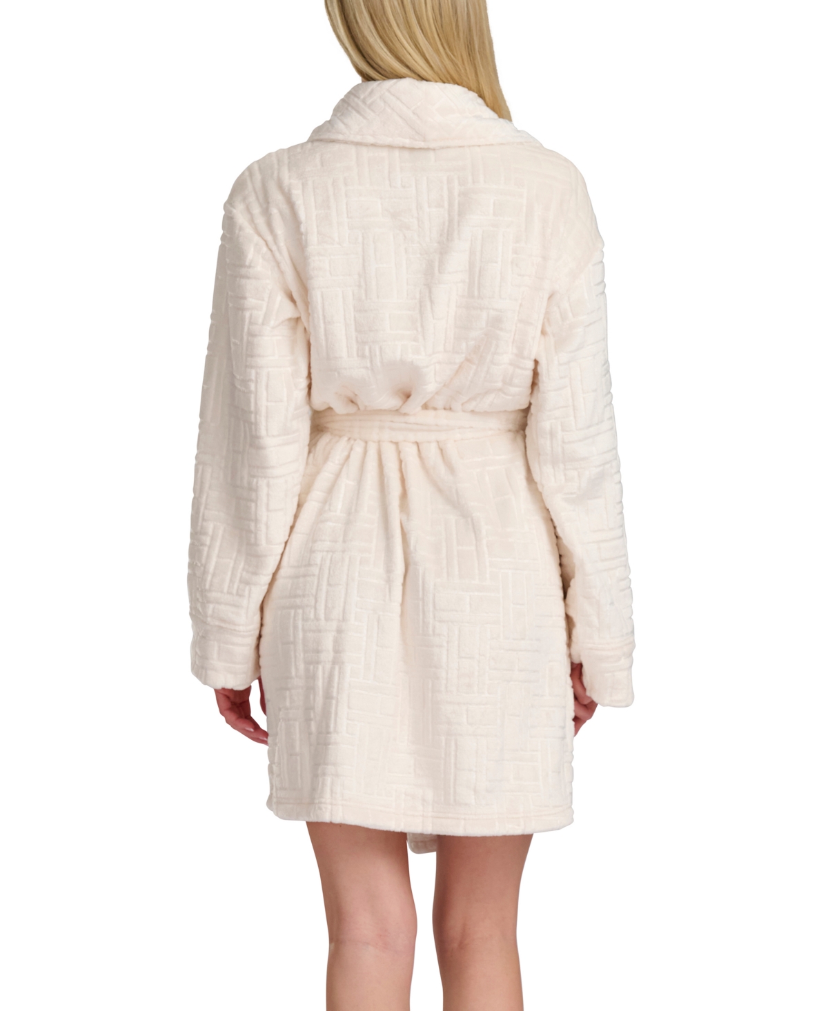 Tommy Hilfiger Women's Debossed Long Sleeves Plush Short Robe In Neutral