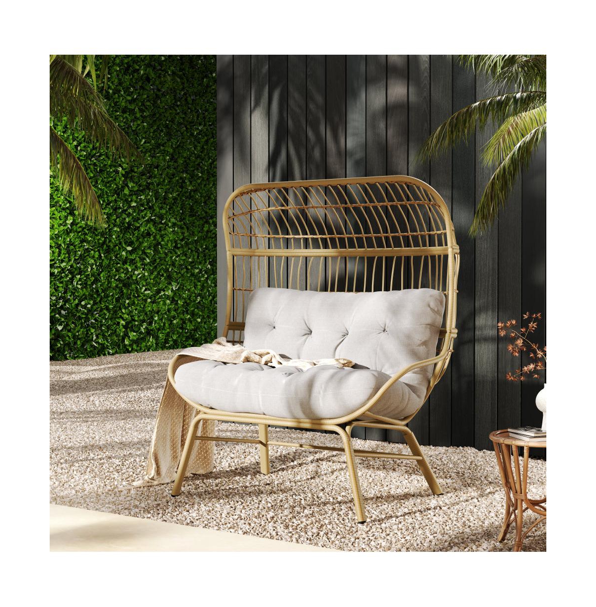 Chic Crate - Modern Light Brown Palos Outdoor Wicker Loveseat featuring Ergonomic Design for Ultimate Comfort