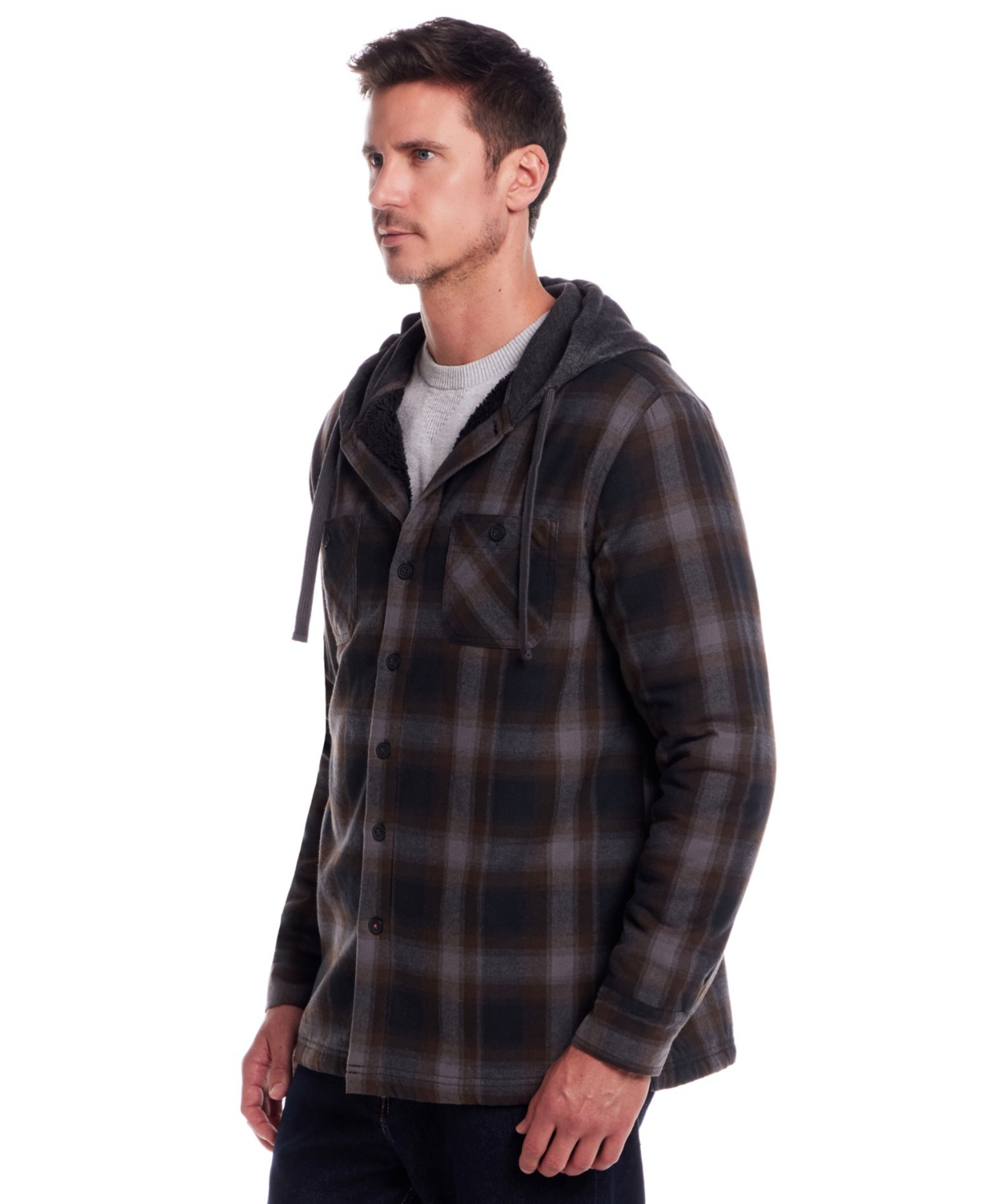 Weatherproof Vintage Men's Plaid Hooded Shirt Jacket In Black