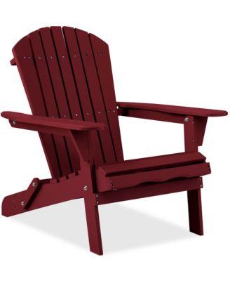 Folding Adirondack Chair Outdoor, Wooden Accent Lounge Furniture w/ 350lb Capacity
