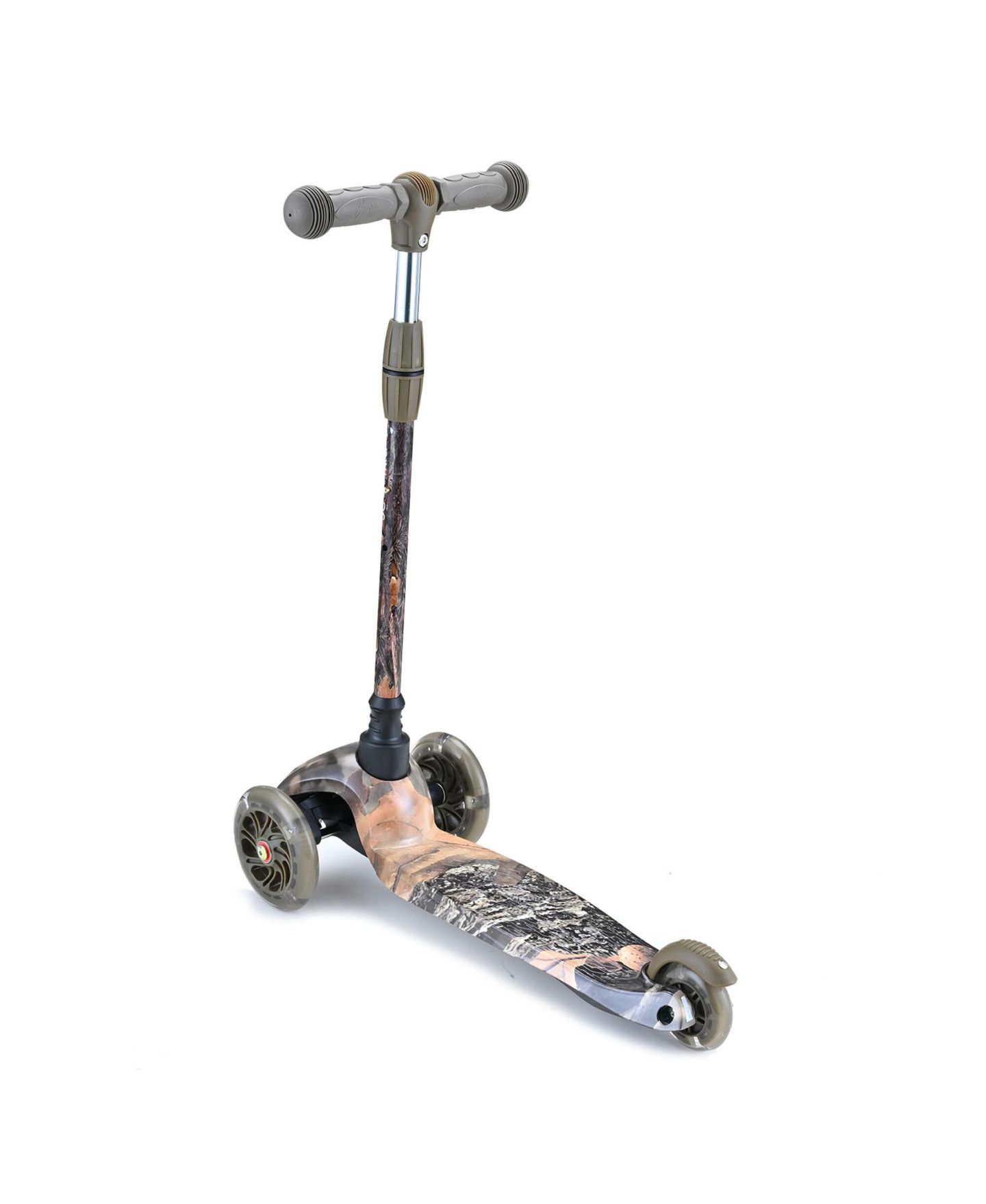Детская игрушка Hurtle Real Tree 3-Wheel LED Light Mini Kickboard Scooter with Adjustable Handlebar, 44 lb. Capacity, Ages 3+, цвет: Бежевый / Хаки — фото 2