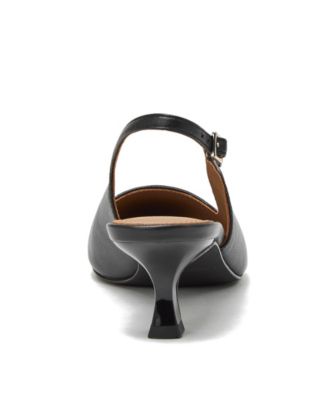 Women's Leather Slingback Cap Toe Kitten Heels