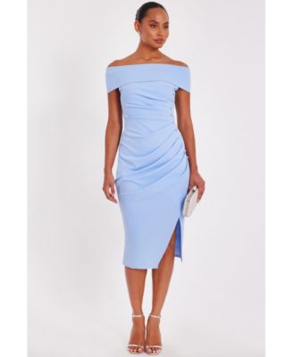 Women's Scuba Crepe Bardot Ruched Midi Dress