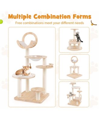 4-in-1 Building Block Cat Tree w/ Space Capsule Nest Padded Platform Hanging Toy