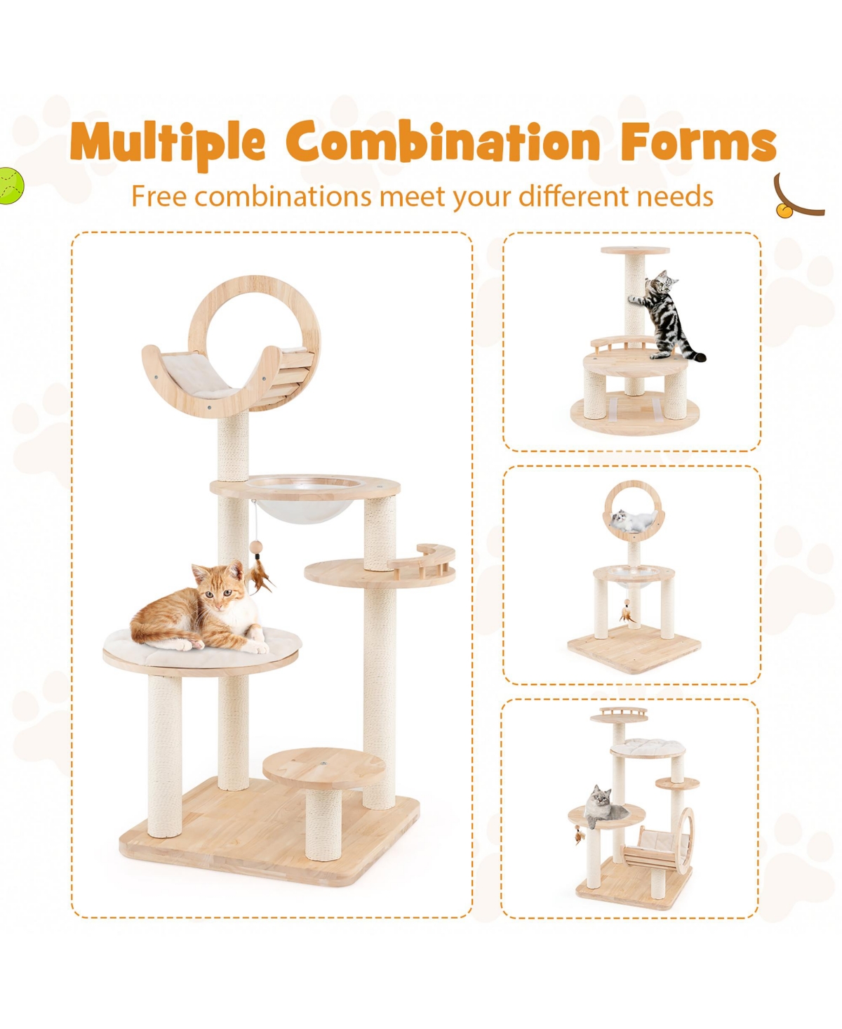 Gymax 4-in-1 Building Block Cat Tree w/ Space Capsule Nest Padded Platform Hanging Toy