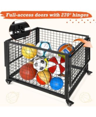 Ball Cart Storage, Rolling Basketball Bin with Wheels for Garage, School, Gym, Sports Equipment and Toy Organizer