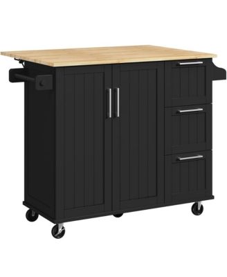 49×29.5×36 inches Kitchen Cart with Wood Top and Drop Leaf Breakfast Bar White