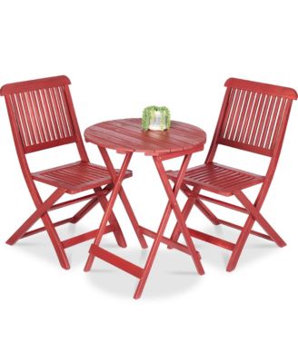 3-Piece Acacia Wood Bistro Set, Folding Patio Furniture w/ 2 Chairs, Table