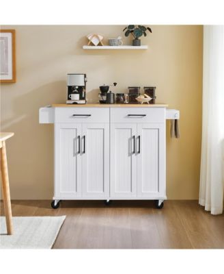 36" Solid Wood Top Rolling Kitchen Island