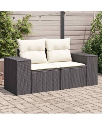 Garden Sofa Black, Cream White Poly Rattan 2-Seater Modular