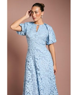 Women's Lace Hanky Hem Puff Sleeve Dress