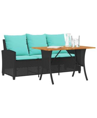 Patio Sofa 3-Seater with Cushions&Table Black Poly Rattan