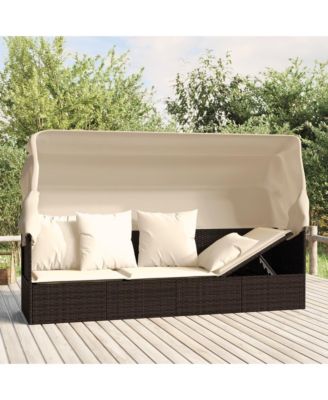 Outdoor Lounge Bed Brown Poly rattan Large Adjustable Armrests