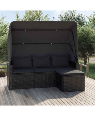 3-seater Garden Sofa Black PE rattan, powder-coated steel Large