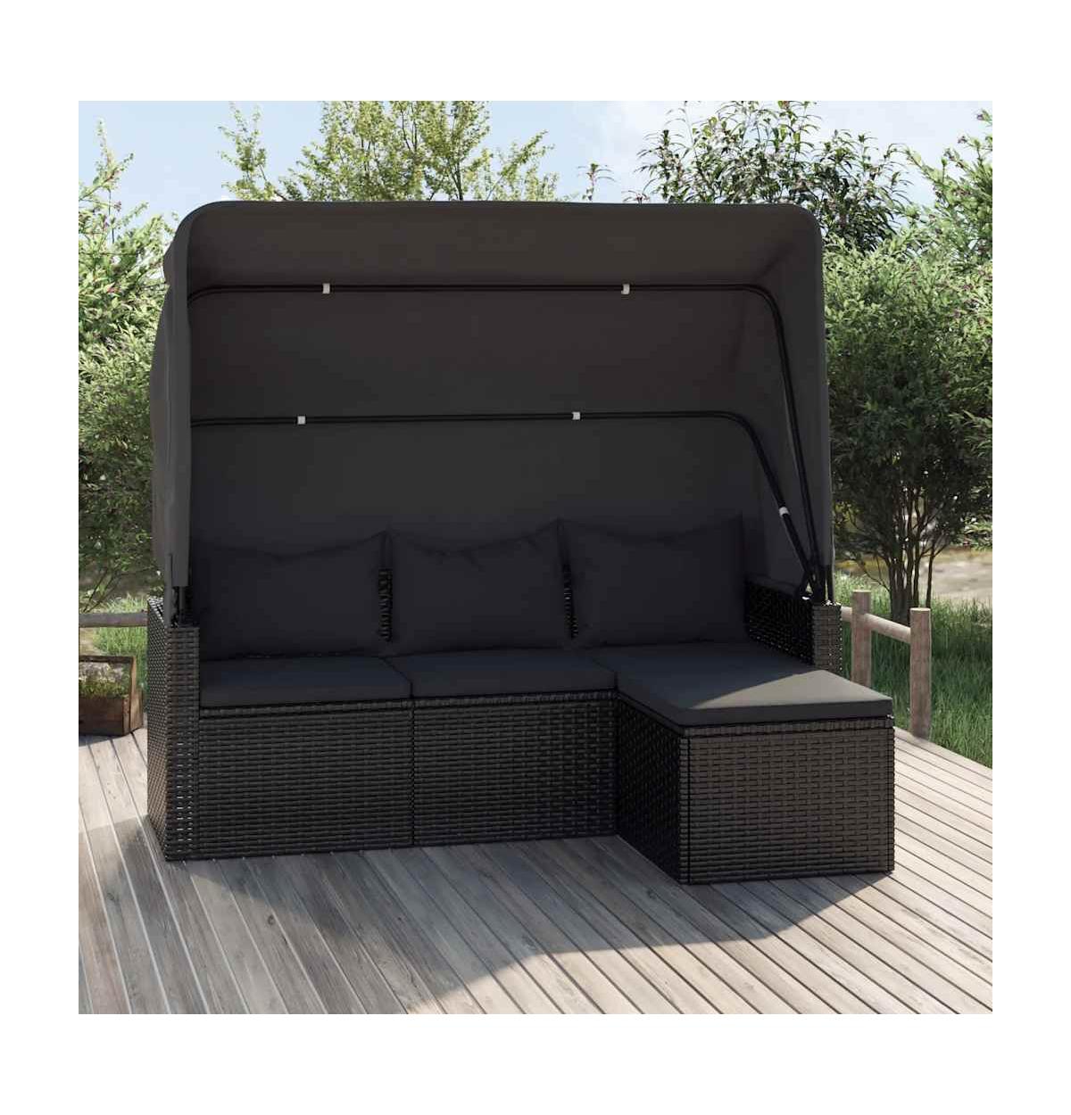 3-seater Garden Sofa Black Pe rattan, powder-coated steel Large