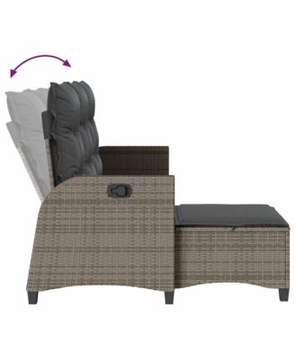 Reclining Garden Sofa Grey PE Rattan, Powder-Coated Steel 3-Seater