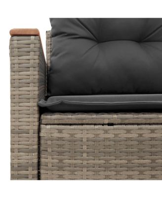 Garden Sofa Gray PE rattan, Powder-coated steel, Solid acacia wood