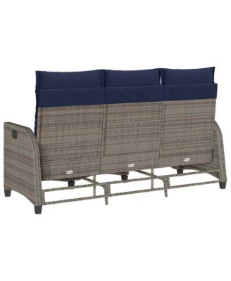 Reclining Garden Sofa Gray Poly Rattan 3-Seater