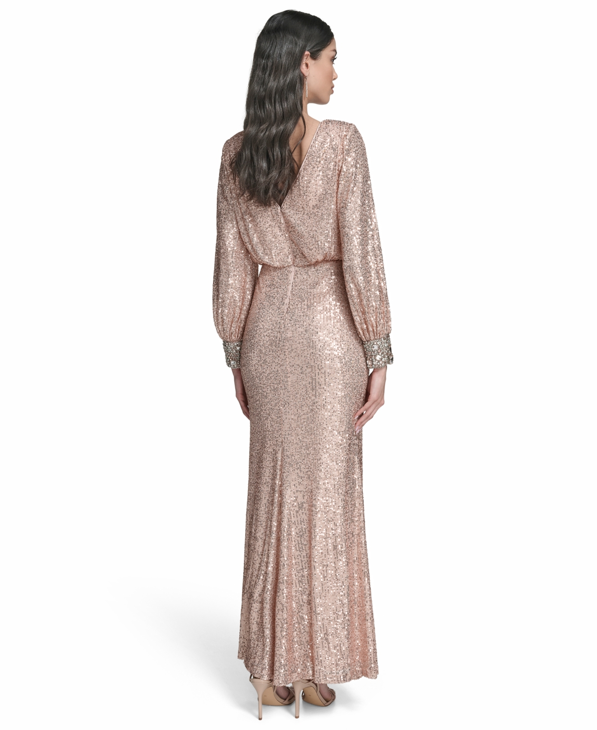 Eliza J Women's Embroidered Cuff Boat Neck Long Gown In Neutral