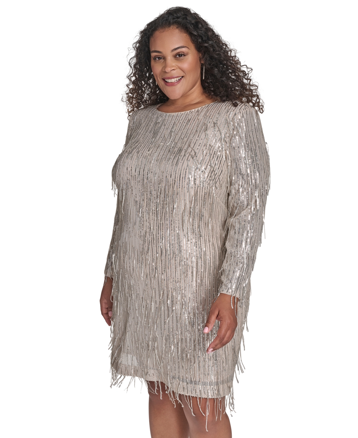 Eliza J Plus Size Long Sleeve Sequin Cocktail Dress In Silver
