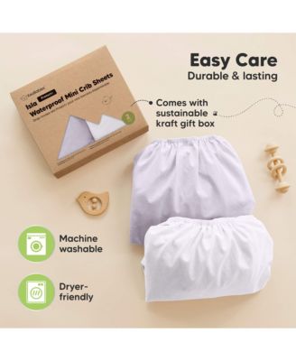 2pk Isla Waterproof Mini Crib Sheets for Boy, Girl, Soft Pack and Play Sheets for Graco Pack and Play Mattress