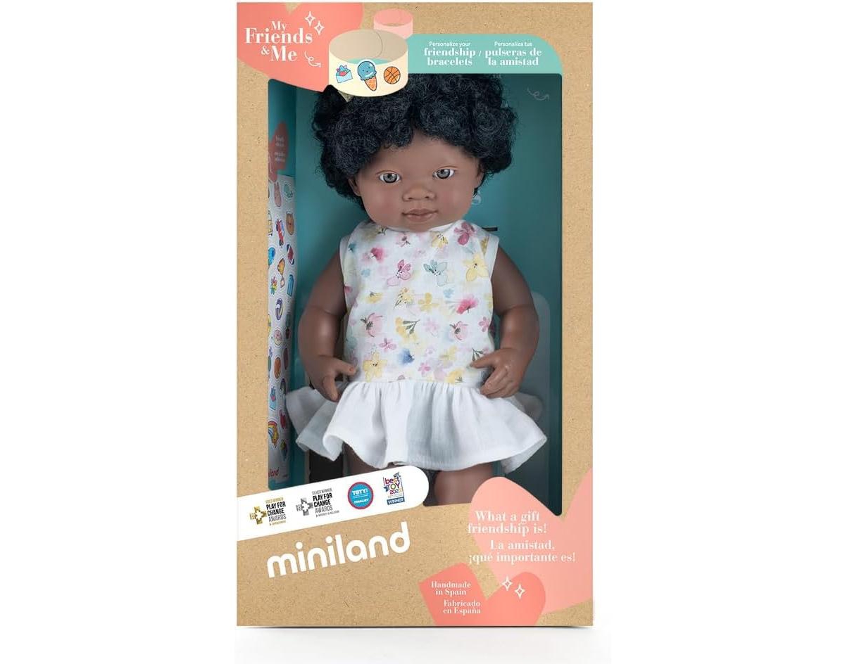Miniland My Friends and Me Collection African Baby Girl Doll with Black Hair