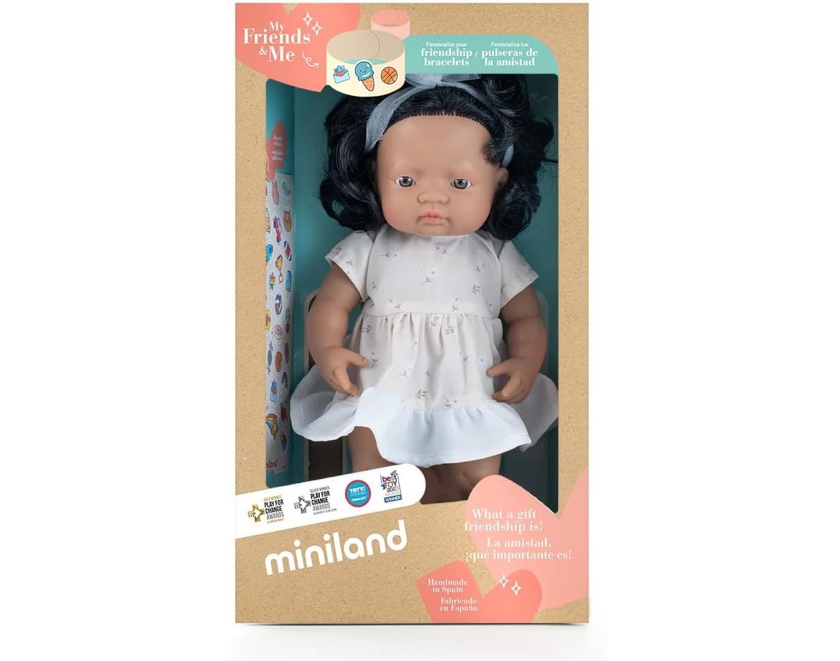 Miniland My Friends and Me Collection Hispanic Baby Girl Doll with Black Hair