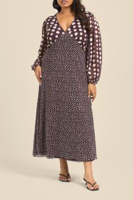 Women's Polka Dot Mesh Midi Dress