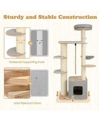 63'' Tall Modern Cat Tree w/ Perch Condo Hammock 5.6'' Scratching Posts