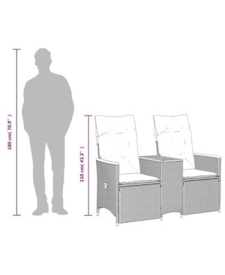 Reclining Garden Sofa Black PE rattan 2-seater