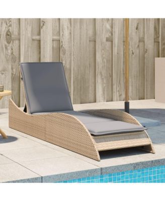 Patio Sun Lounger Beige PE Rattan, Powder-Coated Steel Extra Long