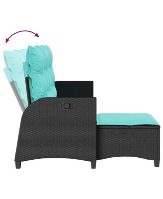 Reclining Patio Sofa with Cushions L-shaped Black Poly Rattan