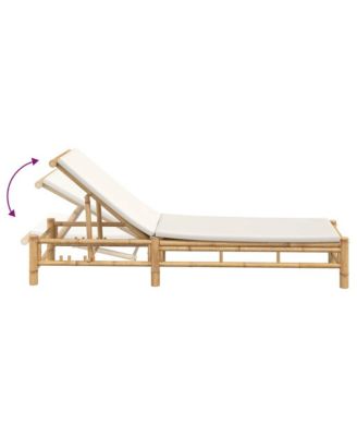Sun Lounger Cream White Bamboo Standard Adjustable Armrests