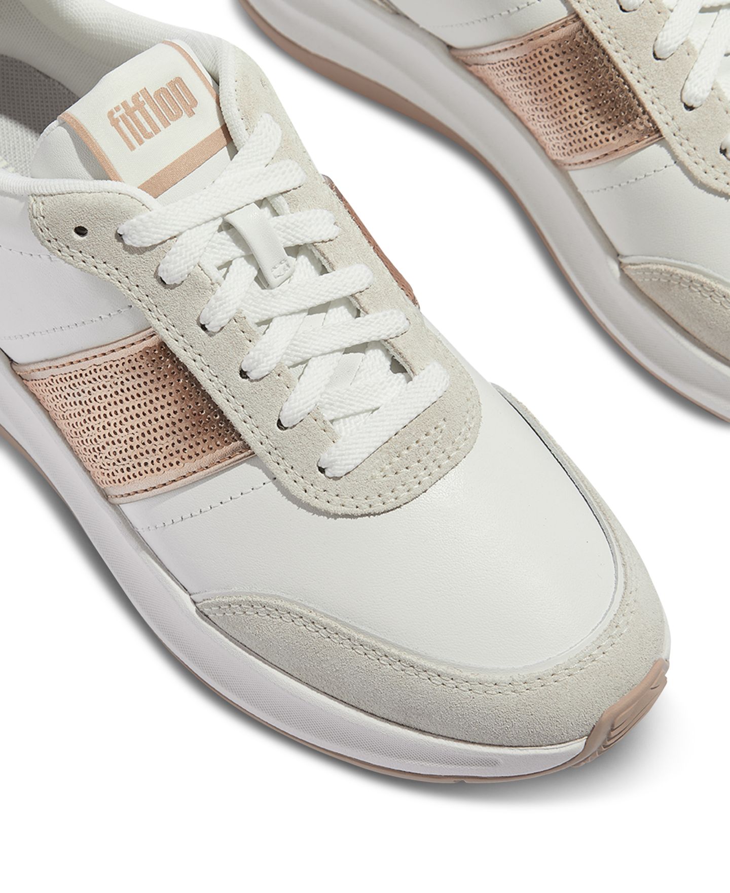 Женские замшевые кроссовки FitFlop F-Mode Flow с блёстками, цвет: Белый — фото 5